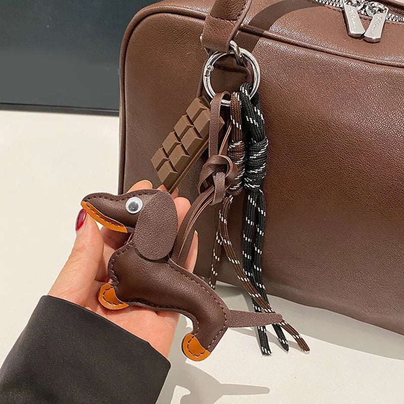 Leather Dachshund Bag Pendant Creative Keychain Lanyard bag Accessory