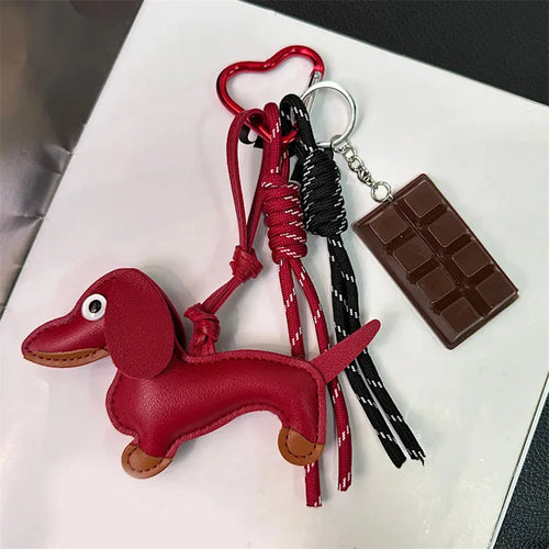 Leather Dachshund Bag Pendant Creative Keychain Lanyard bag Accessory