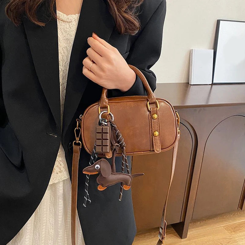 Leather Dachshund Bag Pendant Creative Keychain Lanyard bag Accessory