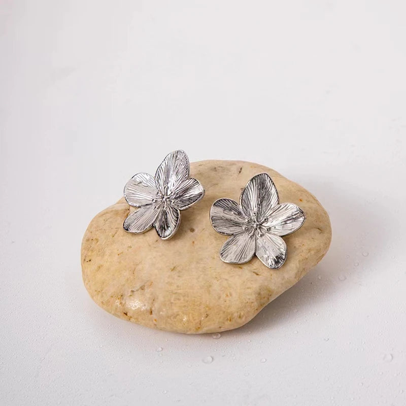 French courtly style metallic flower earrings high touch earrings