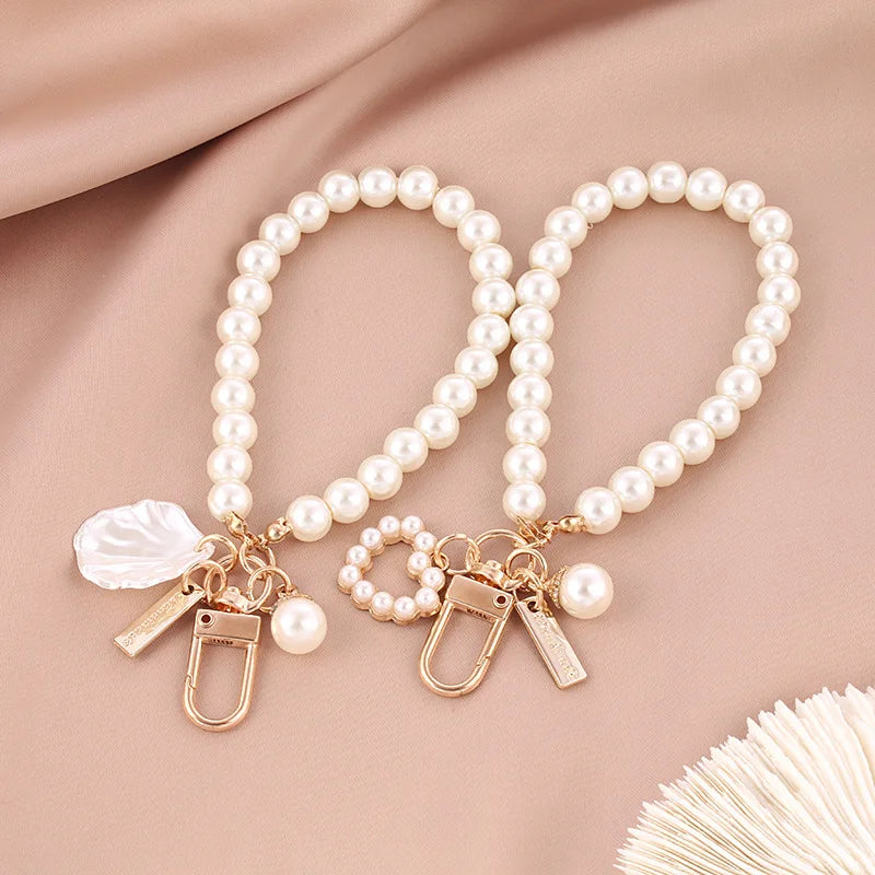 ZAKOL Cute Pearl Keychain for Women Girls Shiny Pearl Bead Shell Phone