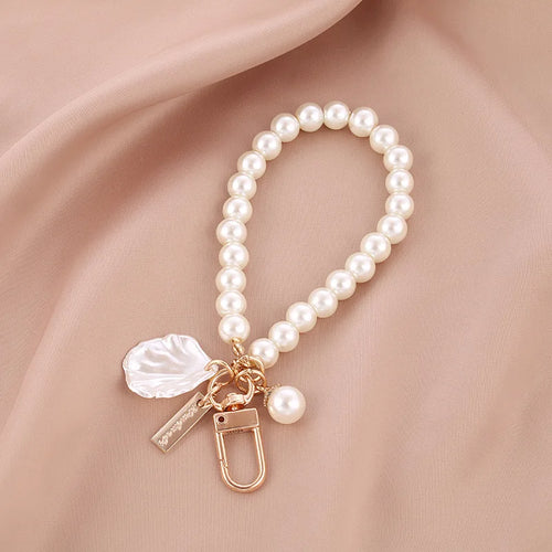 ZAKOL Cute Pearl Keychain for Women Girls Shiny Pearl Bead Shell Phone