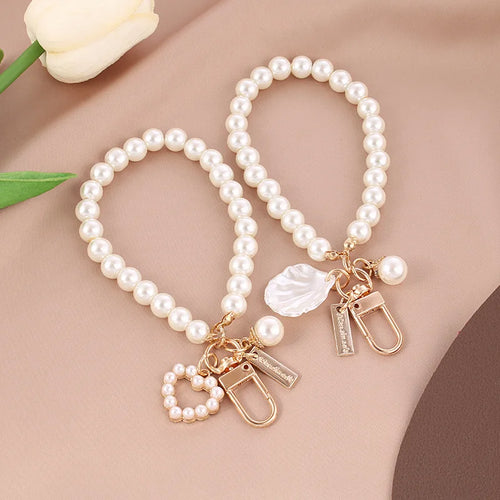 ZAKOL Cute Pearl Keychain for Women Girls Shiny Pearl Bead Shell Phone
