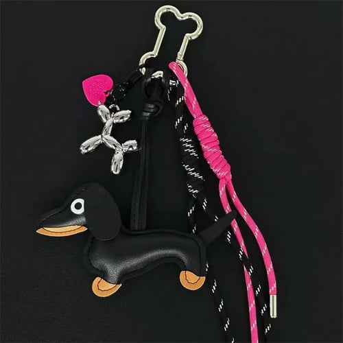 Leather Dachshund Bag Pendant Creative Keychain Lanyard bag Accessory