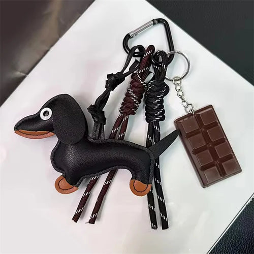 Leather Dachshund Bag Pendant Creative Keychain Lanyard bag Accessory