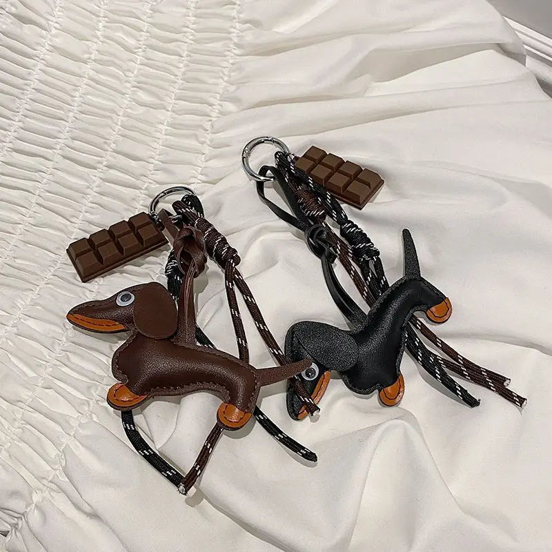 Leather Dachshund Bag Pendant Creative Keychain Lanyard bag Accessory