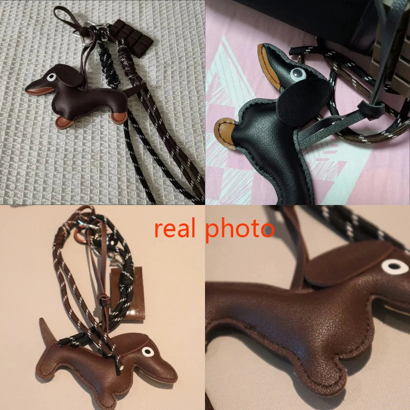 Leather Dachshund Bag Pendant Creative Keychain Lanyard bag Accessory