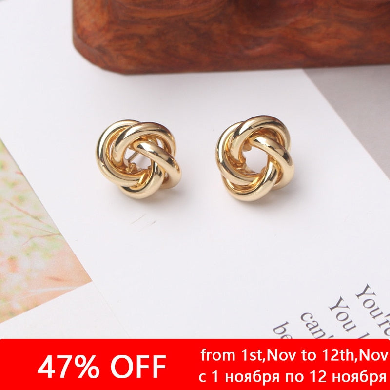 Tiny Metal Stud Earrings for Women Gold Color Twist Round Earrings