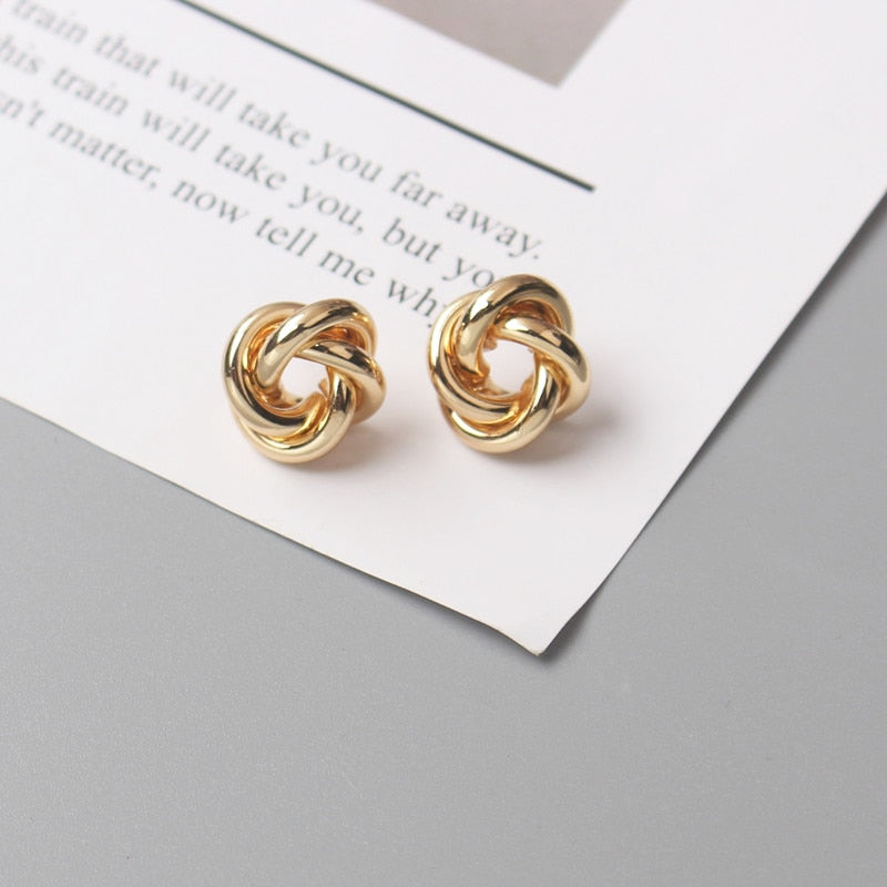 Tiny Metal Stud Earrings for Women Gold Color Twist Round Earrings