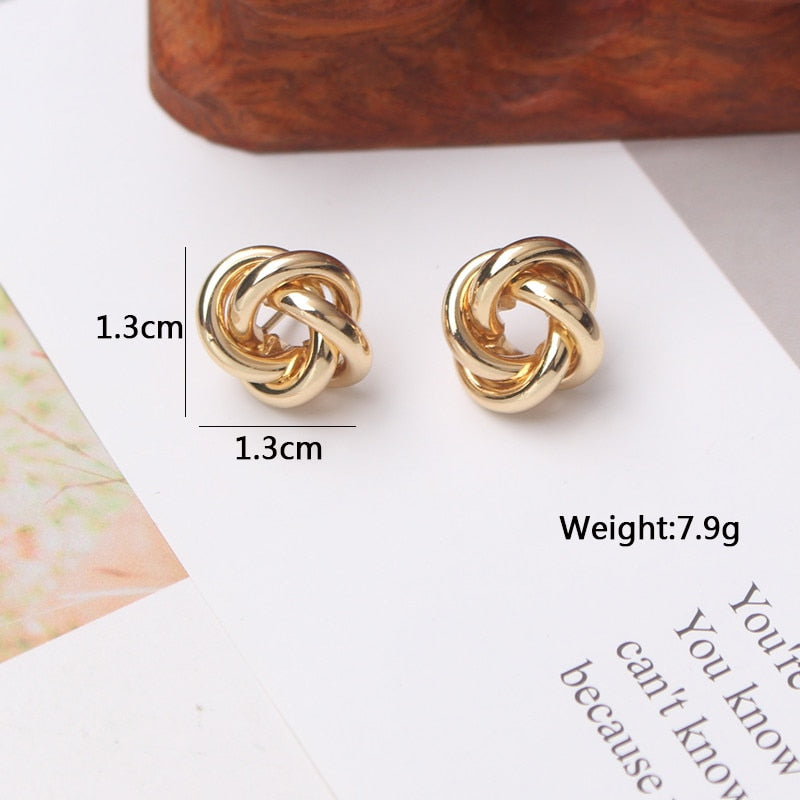 Tiny Metal Stud Earrings for Women Gold Color Twist Round Earrings